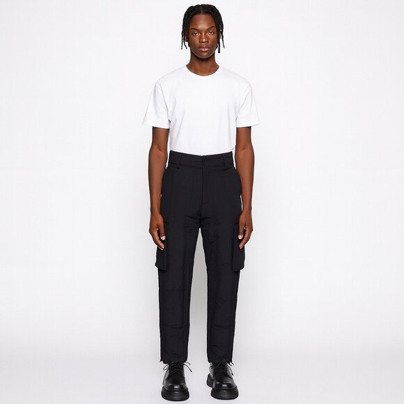 Chen Peng Black Down Roman Column Trousers Puffer Pants Men Casual Avant Garde M